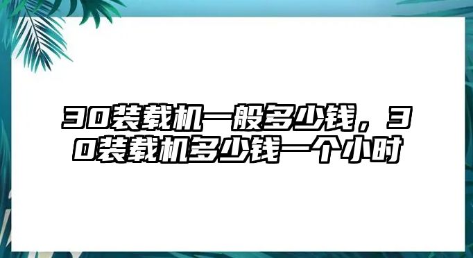 30裝載機(jī)一般多少錢，30裝載機(jī)多少錢一個(gè)小時(shí)