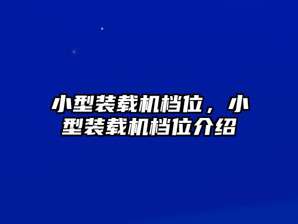 小型裝載機(jī)檔位，小型裝載機(jī)檔位介紹