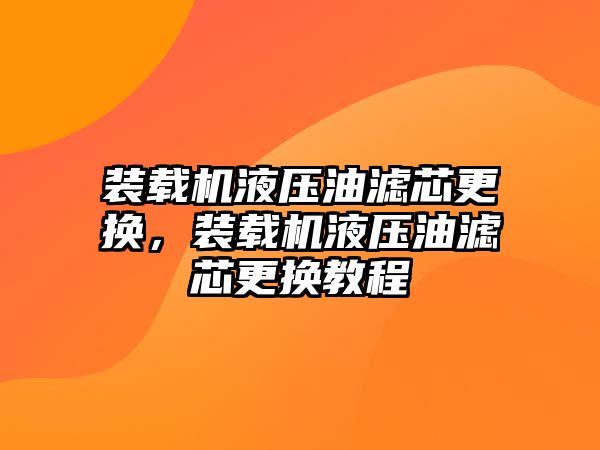 裝載機(jī)液壓油濾芯更換，裝載機(jī)液壓油濾芯更換教程