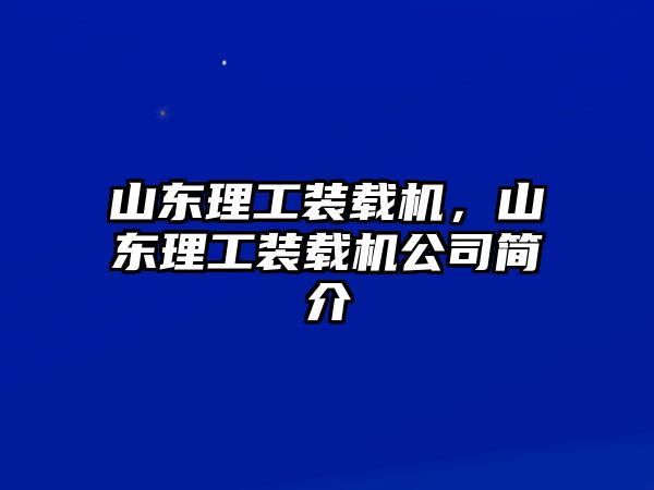 山東理工裝載機，山東理工裝載機公司簡介