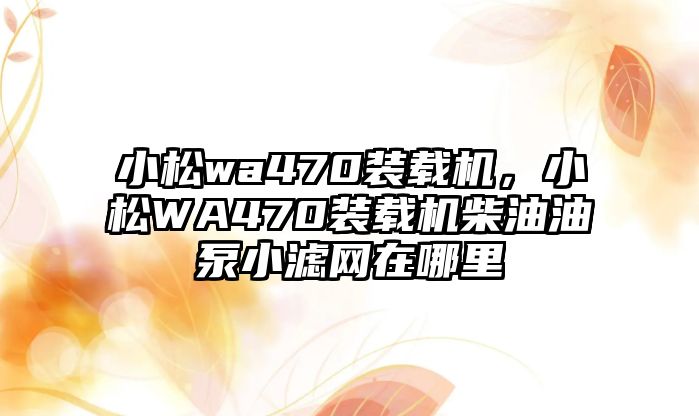 小松wa470裝載機(jī)，小松WA470裝載機(jī)柴油油泵小濾網(wǎng)在哪里