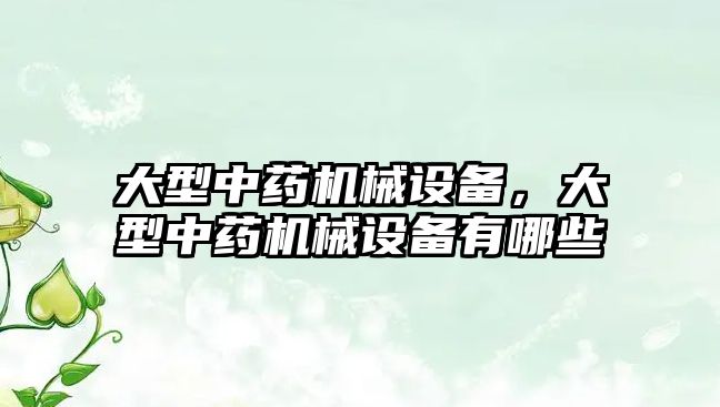 大型中藥機械設備，大型中藥機械設備有哪些