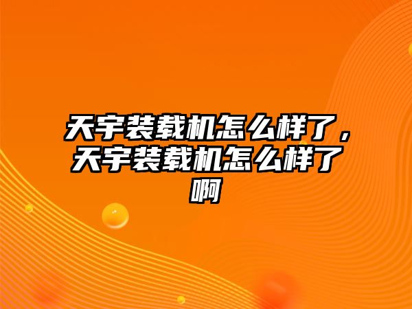 天宇裝載機怎么樣了，天宇裝載機怎么樣了啊