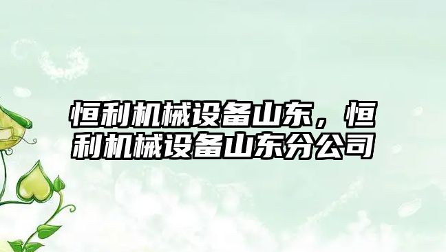 恒利機械設備山東，恒利機械設備山東分公司