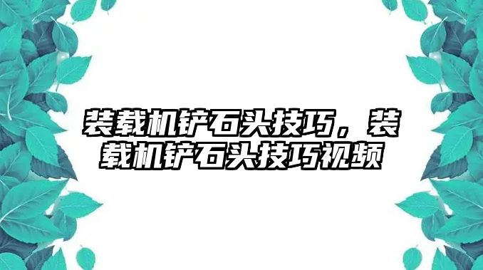 裝載機(jī)鏟石頭技巧，裝載機(jī)鏟石頭技巧視頻