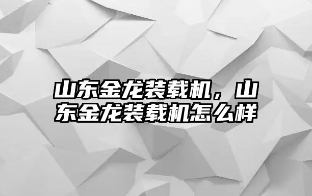 山東金龍裝載機，山東金龍裝載機怎么樣