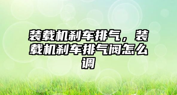 裝載機剎車排氣，裝載機剎車排氣閥怎么調(diào)