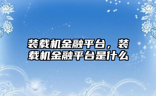 裝載機(jī)金融平臺，裝載機(jī)金融平臺是什么