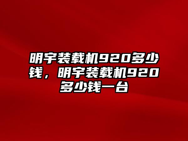 明宇裝載機(jī)920多少錢，明宇裝載機(jī)920多少錢一臺(tái)