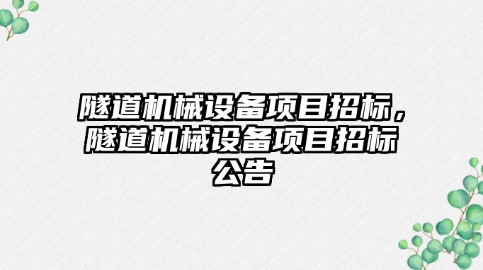 隧道機械設備項目招標，隧道機械設備項目招標公告