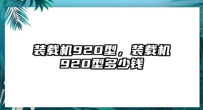 裝載機920型，裝載機920型多少錢