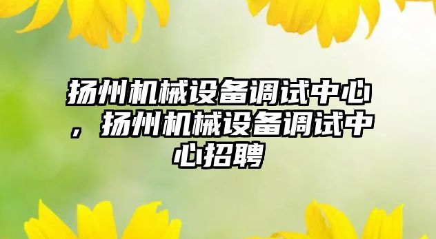 揚州機械設備調(diào)試中心，揚州機械設備調(diào)試中心招聘