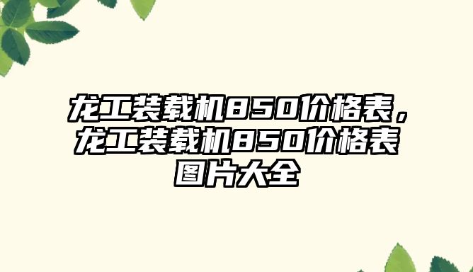 龍工裝載機850價格表，龍工裝載機850價格表圖片大全