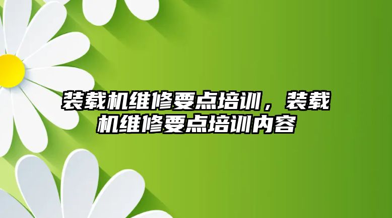 裝載機維修要點培訓(xùn)，裝載機維修要點培訓(xùn)內(nèi)容