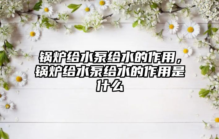 鍋爐給水泵給水的作用，鍋爐給水泵給水的作用是什么