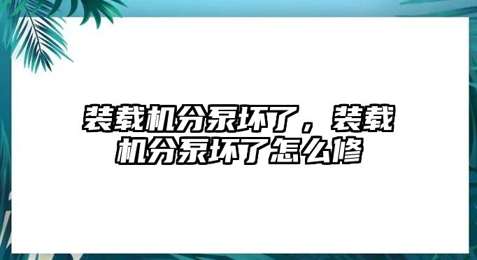 裝載機(jī)分泵壞了，裝載機(jī)分泵壞了怎么修