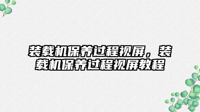 裝載機(jī)保養(yǎng)過程視屏，裝載機(jī)保養(yǎng)過程視屏教程