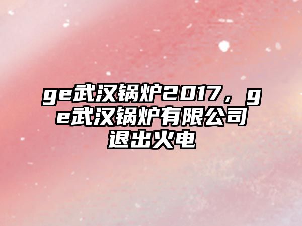 ge武漢鍋爐2017，ge武漢鍋爐有限公司退出火電