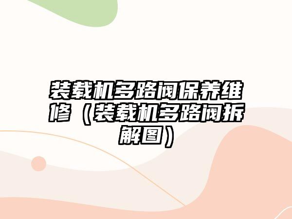 裝載機多路閥保養(yǎng)維修（裝載機多路閥拆解圖）