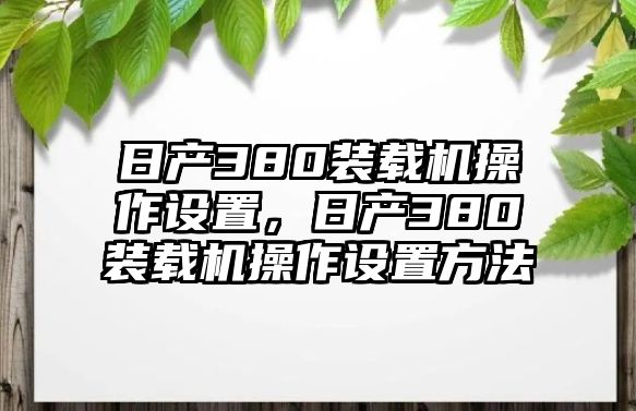 日產(chǎn)380裝載機操作設(shè)置，日產(chǎn)380裝載機操作設(shè)置方法