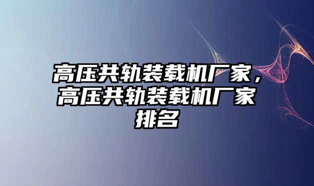 高壓共軌裝載機(jī)廠家，高壓共軌裝載機(jī)廠家排名