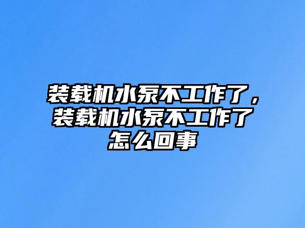 裝載機水泵不工作了，裝載機水泵不工作了怎么回事