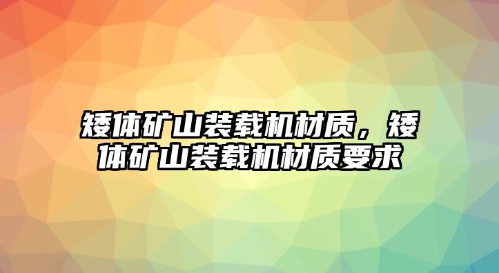 矮體礦山裝載機材質(zhì)，矮體礦山裝載機材質(zhì)要求