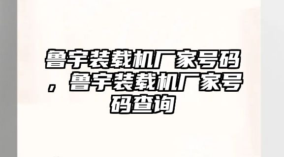 魯宇裝載機廠家號碼，魯宇裝載機廠家號碼查詢