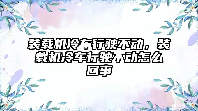 裝載機冷車行駛不動，裝載機冷車行駛不動怎么回事