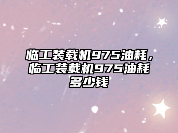 臨工裝載機975油耗，臨工裝載機975油耗多少錢