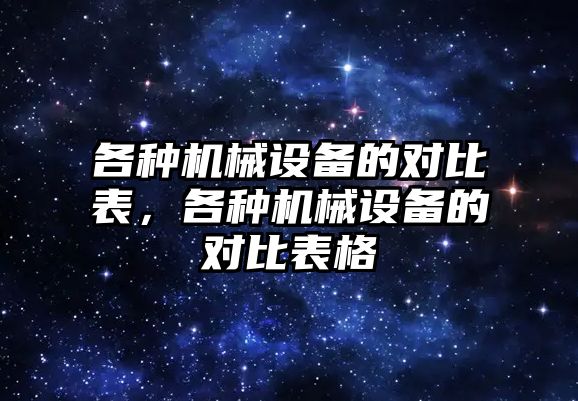 各種機械設(shè)備的對比表，各種機械設(shè)備的對比表格