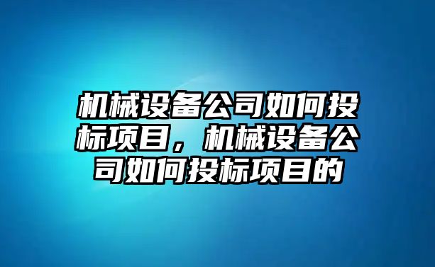 機械設(shè)備公司如何投標(biāo)項目，機械設(shè)備公司如何投標(biāo)項目的