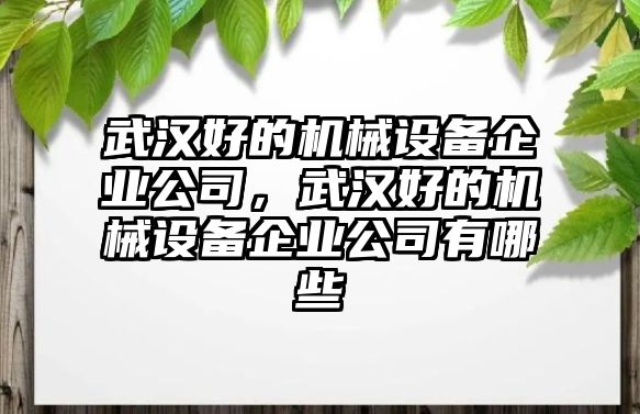 武漢好的機械設(shè)備企業(yè)公司，武漢好的機械設(shè)備企業(yè)公司有哪些