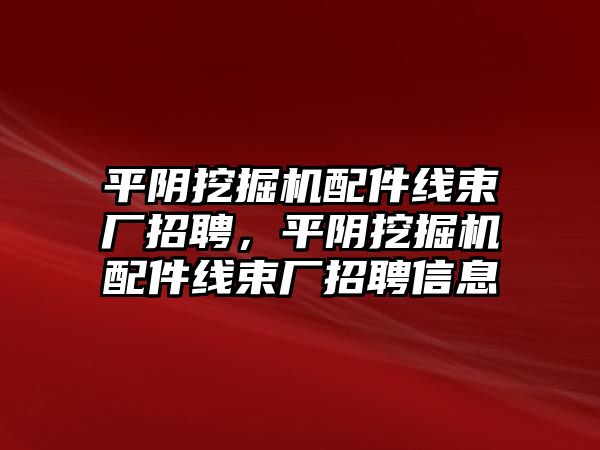 平陰挖掘機配件線束廠招聘，平陰挖掘機配件線束廠招聘信息