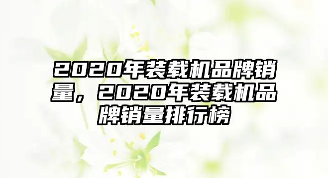 2020年裝載機(jī)品牌銷量，2020年裝載機(jī)品牌銷量排行榜