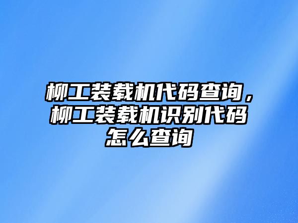 柳工裝載機(jī)代碼查詢，柳工裝載機(jī)識(shí)別代碼怎么查詢