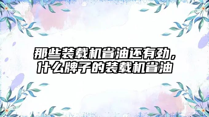 那些裝載機省油還有勁，什么牌子的裝載機省油