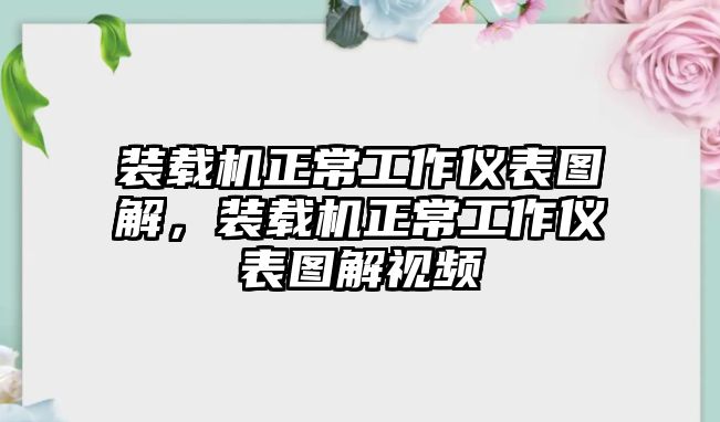 裝載機(jī)正常工作儀表圖解，裝載機(jī)正常工作儀表圖解視頻