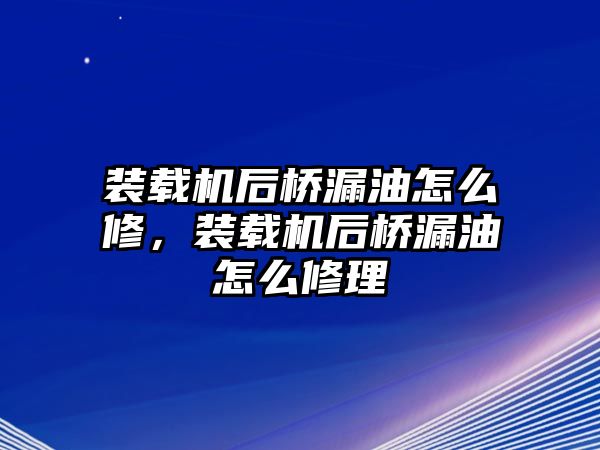 裝載機(jī)后橋漏油怎么修，裝載機(jī)后橋漏油怎么修理