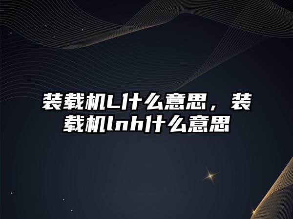 裝載機L什么意思，裝載機lnh什么意思