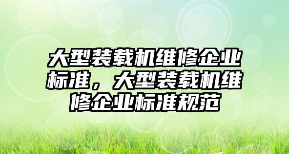 大型裝載機維修企業(yè)標準，大型裝載機維修企業(yè)標準規(guī)范