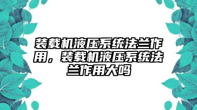 裝載機(jī)液壓系統(tǒng)法蘭作用，裝載機(jī)液壓系統(tǒng)法蘭作用大嗎