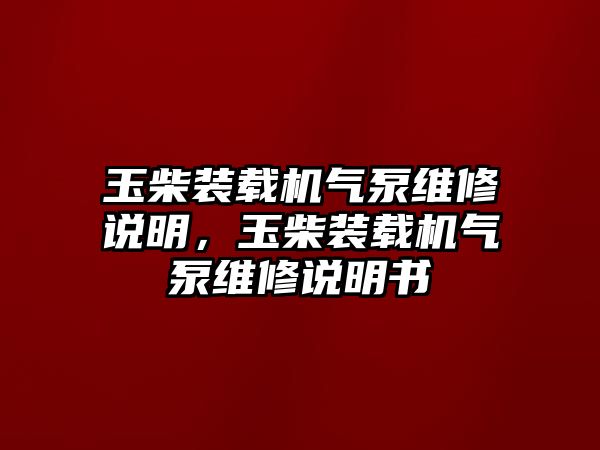 玉柴裝載機(jī)氣泵維修說(shuō)明，玉柴裝載機(jī)氣泵維修說(shuō)明書(shū)