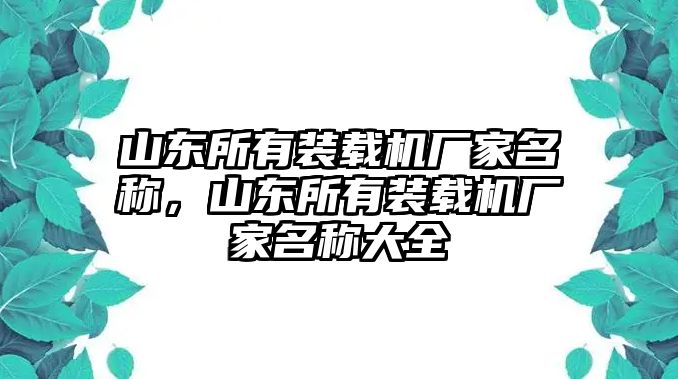 山東所有裝載機(jī)廠家名稱，山東所有裝載機(jī)廠家名稱大全