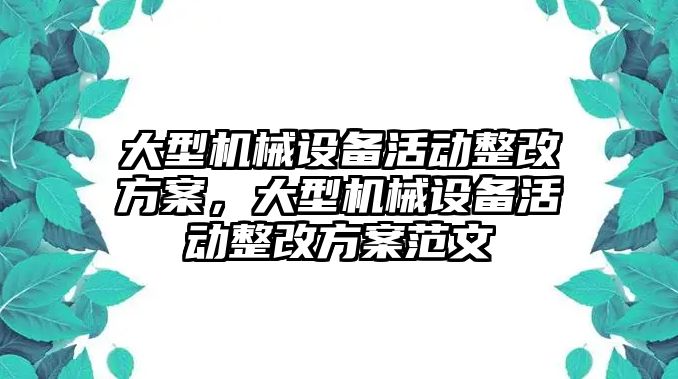 大型機械設備活動整改方案，大型機械設備活動整改方案范文