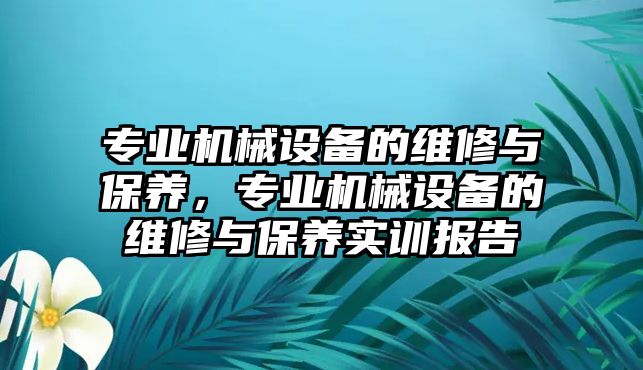 專業(yè)機械設(shè)備的維修與保養(yǎng)，專業(yè)機械設(shè)備的維修與保養(yǎng)實訓(xùn)報告