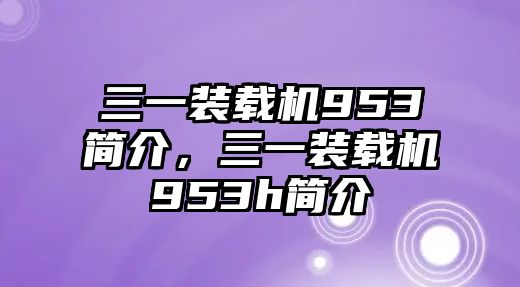 三一裝載機(jī)953簡(jiǎn)介，三一裝載機(jī)953h簡(jiǎn)介