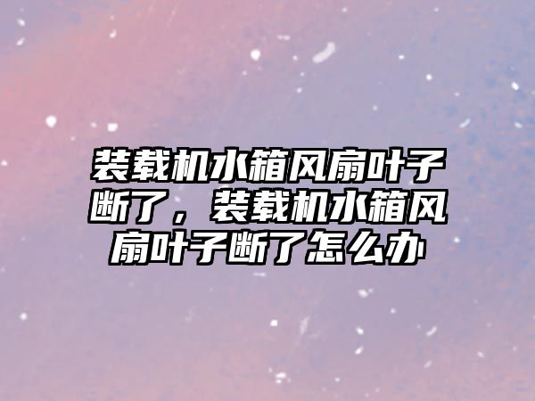 裝載機水箱風扇葉子斷了，裝載機水箱風扇葉子斷了怎么辦