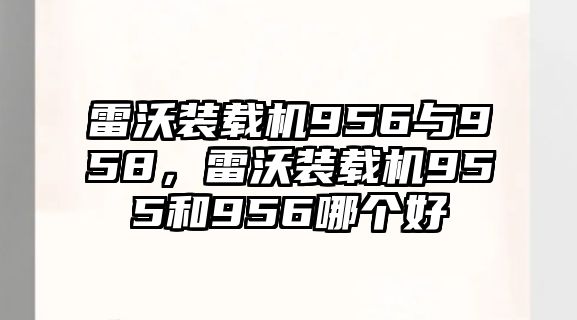 雷沃裝載機956與958，雷沃裝載機955和956哪個好