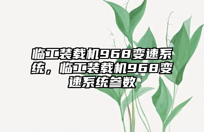 臨工裝載機968變速系統(tǒng)，臨工裝載機968變速系統(tǒng)參數(shù)